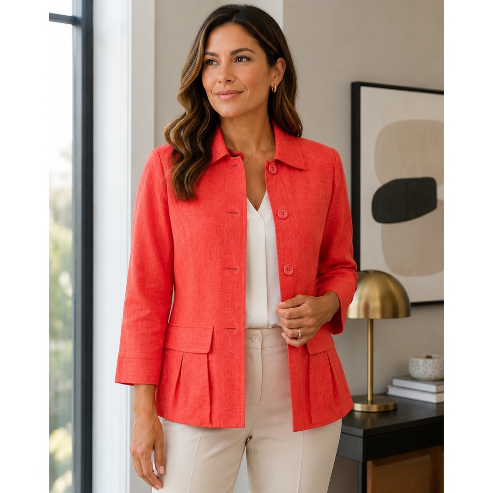 Lafayette 148 New York Jacket Women 2 Coral Orange Button Front Luxury Old Money